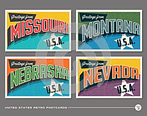 United States vintage typography postcards