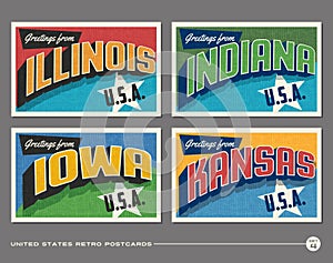 United States vintage typography postcards