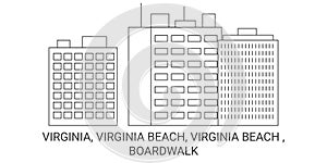 United States, Virginia, Virginia Beach, Virginia Beach , Boardwalk travel landmark vector illustration