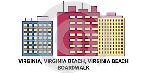 United States, Virginia, Virginia Beach, Virginia Beach , Boardwalk travel landmark vector illustration