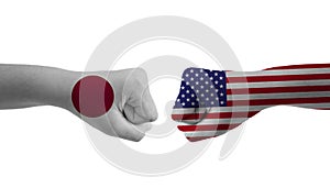 United States VS Japan hand flag Man hands patterned football world cup
