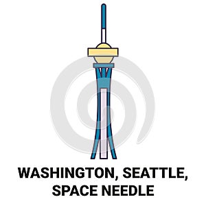 United States, Washington, Seattle, Space Needle travel landmark vector illustration