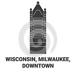 United States, Wisconsin, Milwaukee, Downtown travel landmark vector illustration