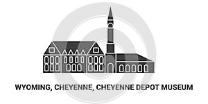 United States, Wyoming, Cheyenne, Cheyenne Depot Museum, travel landmark vector illustration