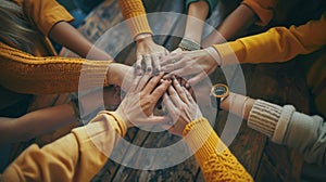 A United Team's Hands Together.AI generated image