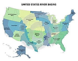 United States major river basins, political map photo