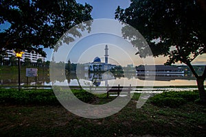 Uniten mosque or Blue Mosque during beautiful sunrise