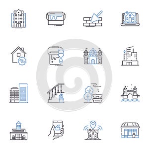 Units line icons collection. Apartments, Condos, Flats, Studios, Suites, Duplexes, Townhouses vector and linear