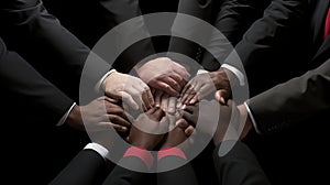Unity and collaboration concept with hands joined together in solidarity and cooperation.