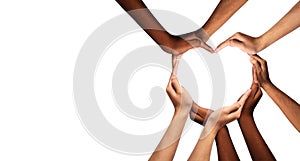 Unity and diversity are at the heart of a diverse group of people connected together as a supportive symbol that represents a