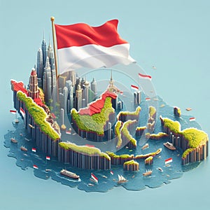 Unity in Diversity: Indonesia's Flag Flying Over the Map photo