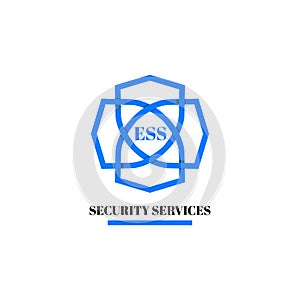 Unity of four shield security logo. ess security logo using shields shape