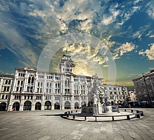 Unity of Italy Square Trieste, Italy. City and sunset sky