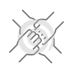 Unity line icon. Solidarity, support, teamwork, team work symbol