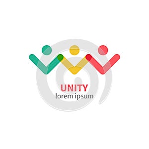 Unity logo. People holding hands. Community icon