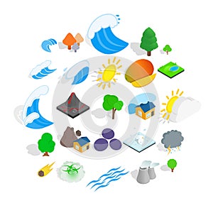 Unity with nature icons set, isometric style