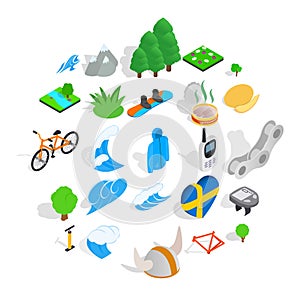 Unity with nature icons set, isometric style