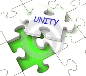 Unity Puzzle Shows Partner Team Teamwork Or Collaboration