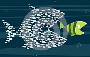 Unity of small fish eat big fish: Teamwork concept