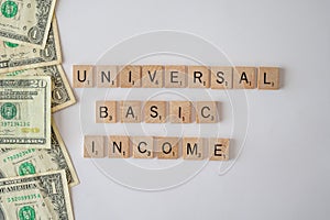 Universal Basic Income concept with block letters