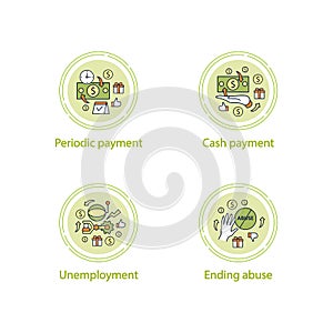 Universal basic income concept icons set