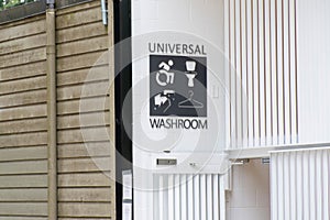 Universal bathroom or washroom sign in a public park in Canada. A controversial topic surrounding transgender rights and issues photo