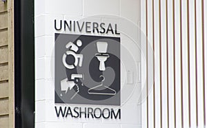 Universal bathroom or washroom sign in a public park in Canada. A controversial topic surrounding transgender rights and issues