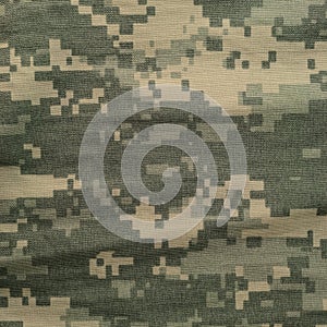 Universal camouflage pattern, army combat uniform digital camo, USA military ACU macro closeup, detailed large rip-stop fabric