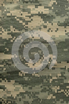 Universal camouflage pattern, army combat uniform digital camo, USA military ACU macro closeup, detailed large rip-stop fabric