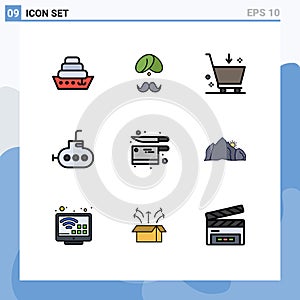 User Interface Pack of 9 Basic Filledline Flat Colors of kitchen, submarine, person, bathyscaph, commerce photo