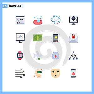 16 Universal Flat Color Signs Symbols of lifeline, setting, iot, process, computer