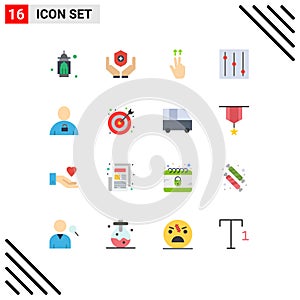 16 Universal Flat Color Signs Symbols of unlocked, human, handcare, body, tools photo