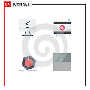 4 Universal Flat Icon Signs Symbols of computer, correction, imac, video, object photo