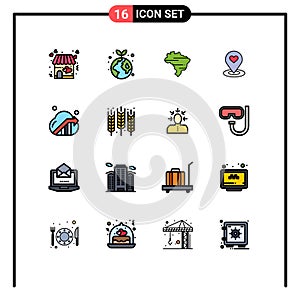 Universal Icon Symbols Group of 16 Modern Flat Color Filled Lines of cloud, heart, brazil, pin, map