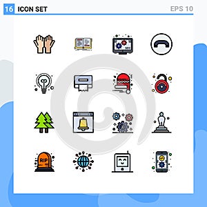 Universal Icon Symbols Group of 16 Modern Flat Color Filled Lines of education, hang up, writing, handset, seo