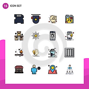 Universal Icon Symbols Group of 16 Modern Flat Color Filled Lines of logistic, computer, binary, case, atx