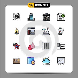 Universal Icon Symbols Group of 16 Modern Flat Color Filled Lines of office, document, cold, approved, building