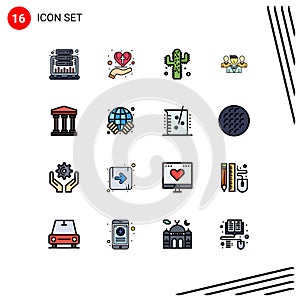 Universal Icon Symbols Group of 16 Modern Flat Color Filled Lines of user, friendzone, christian, security, farming