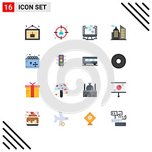 Universal Icon Symbols Group of 16 Modern Flat Colors of cold, office, goal, business, drawing