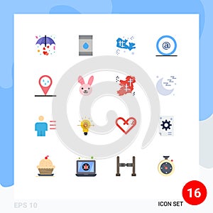 Universal Icon Symbols Group of 16 Modern Flat Colors of mail, email, flamable, address, treasure