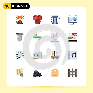 Universal Icon Symbols Group of 16 Modern Flat Colors of razor, tools, pencil, screw, download