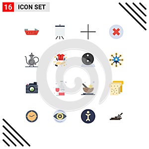 Universal Icon Symbols Group of 16 Modern Flat Colors of religion, islam, plus, cup, remove