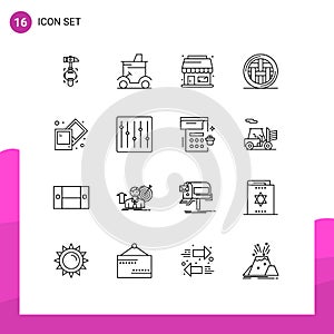 Universal Icon Symbols Group of 16 Modern Outlines of creative, pie, sports, holiday, dinner