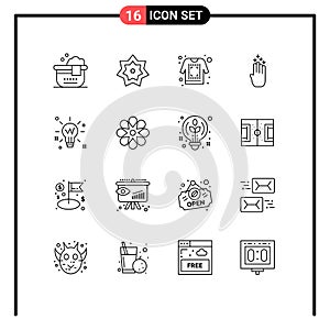 Universal Icon Symbols Group of 16 Modern Outlines of light, down, print, gesture, finger