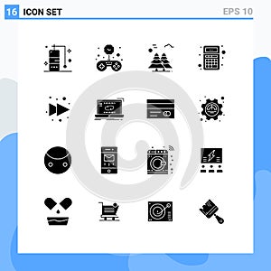 Universal Icon Symbols Group of 16 Modern Solid Glyphs of arrow, calculator, arctic, apps, add