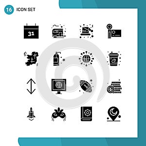 Universal Icon Symbols Group of 16 Modern Solid Glyphs of ireland, recording, christmas, handycam, camcorder