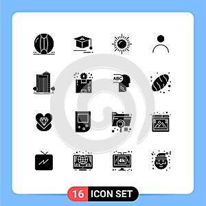 Universal Icon Symbols Group of 16 Modern Solid Glyphs of plant, building, landscape, user, personalization