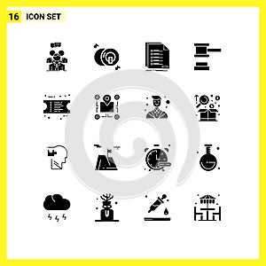 Universal Icon Symbols Group of 16 Modern Solid Glyphs of tools, hammer, multimedia, auction, listing