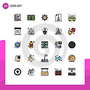 Universal Icon Symbols Group of 25 Modern Filled line Flat Colors of coach, autobus, decoration, page, down