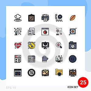 Universal Icon Symbols Group of 25 Modern Filled line Flat Colors of football, afl, print, mail, email